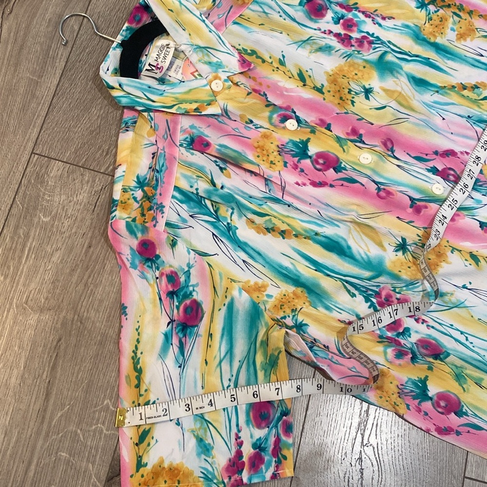 Maggie Sweet Watercolor floral Short Sleeve Blouse size M NWT Grannie-core NOS - Picture 9 of 9